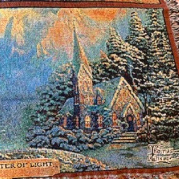 NWT Thomas Kinkade Painter of Light Tapestry Throw Blanket 1958-2012 60” x 50” - Picture 5 of 12